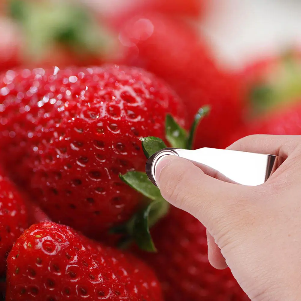 4Pcs Stainless Steel Strawberry Hullers Fruit Stem Remover Picker Ergonomic Handle for Fast Prep of Fresh Fruits Vegetables view 2
