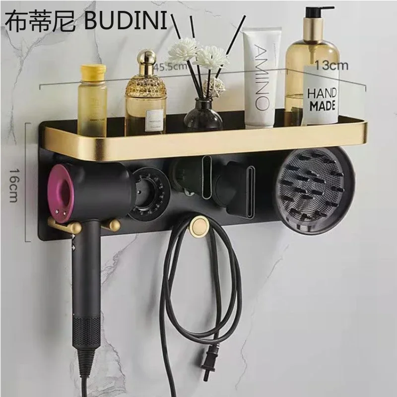 Bathroom Hairdryer Holder Black Gold Storage Rack Wall Mounted  Dryer and Hair Curler Shelf For Dyson Supersonic Hair Dryer Rack