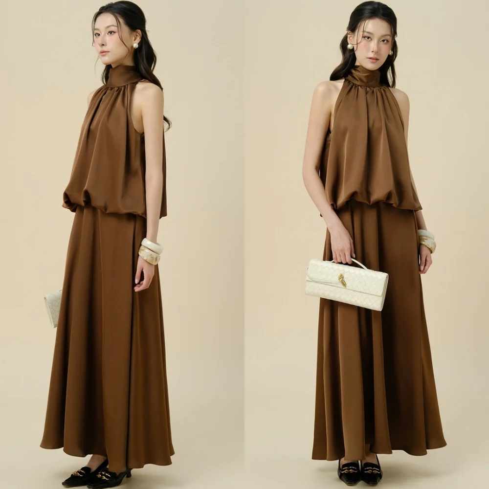 Robe de soirée en Satin exquise personnalisée, classique, col licou, sans manches, robes de soirée de haute qualité, robes d'occasion spéciale