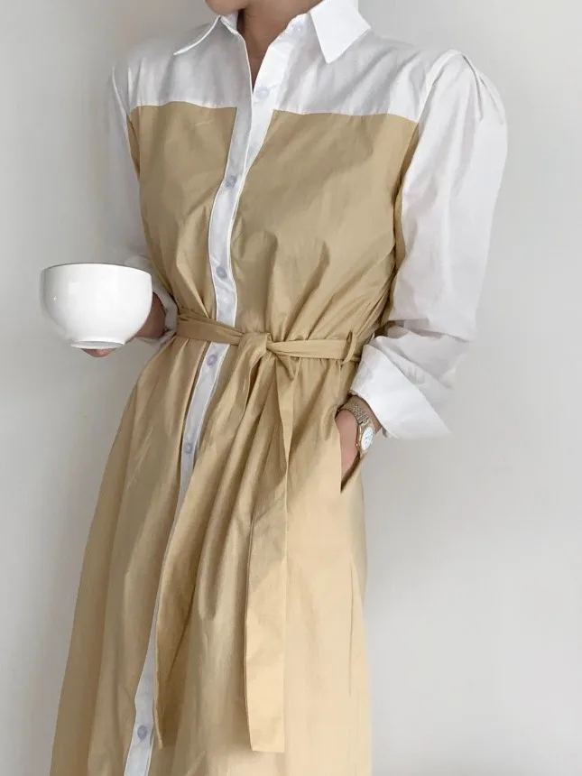 Chic retrò colletto rovesciato bottone singolo colore sangue design cintura in vita bolla Sve Dr Faion da donna per pendolari Sle