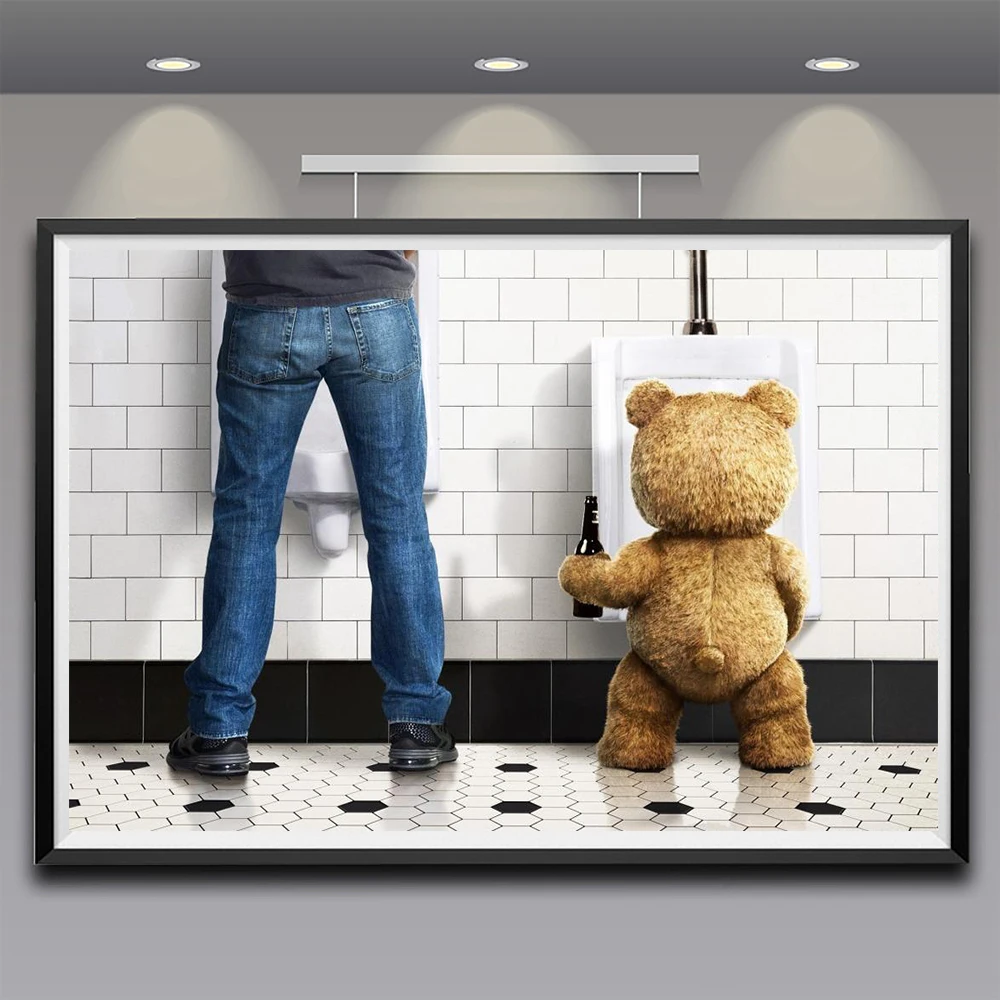 Humor Canvas Painting Funny Movie Bathroom Teddy Bear Man In Toilet Poster Hd Print Modern Decoration Wall Art Picture Prints