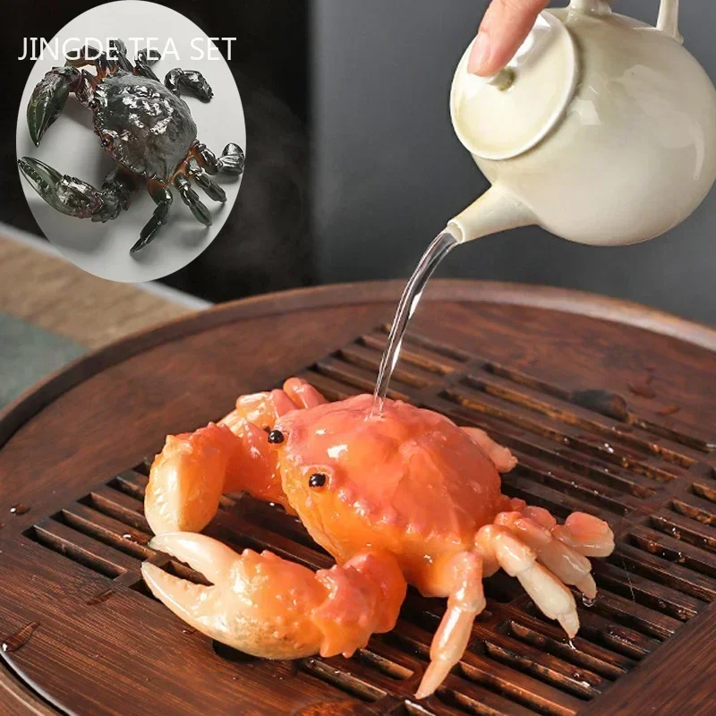 Creative Resin Tea Pet Decoration Flushing Color Changing Crab Ornaments Chinese Tea Art Accessories Home Flower Pot Decoration