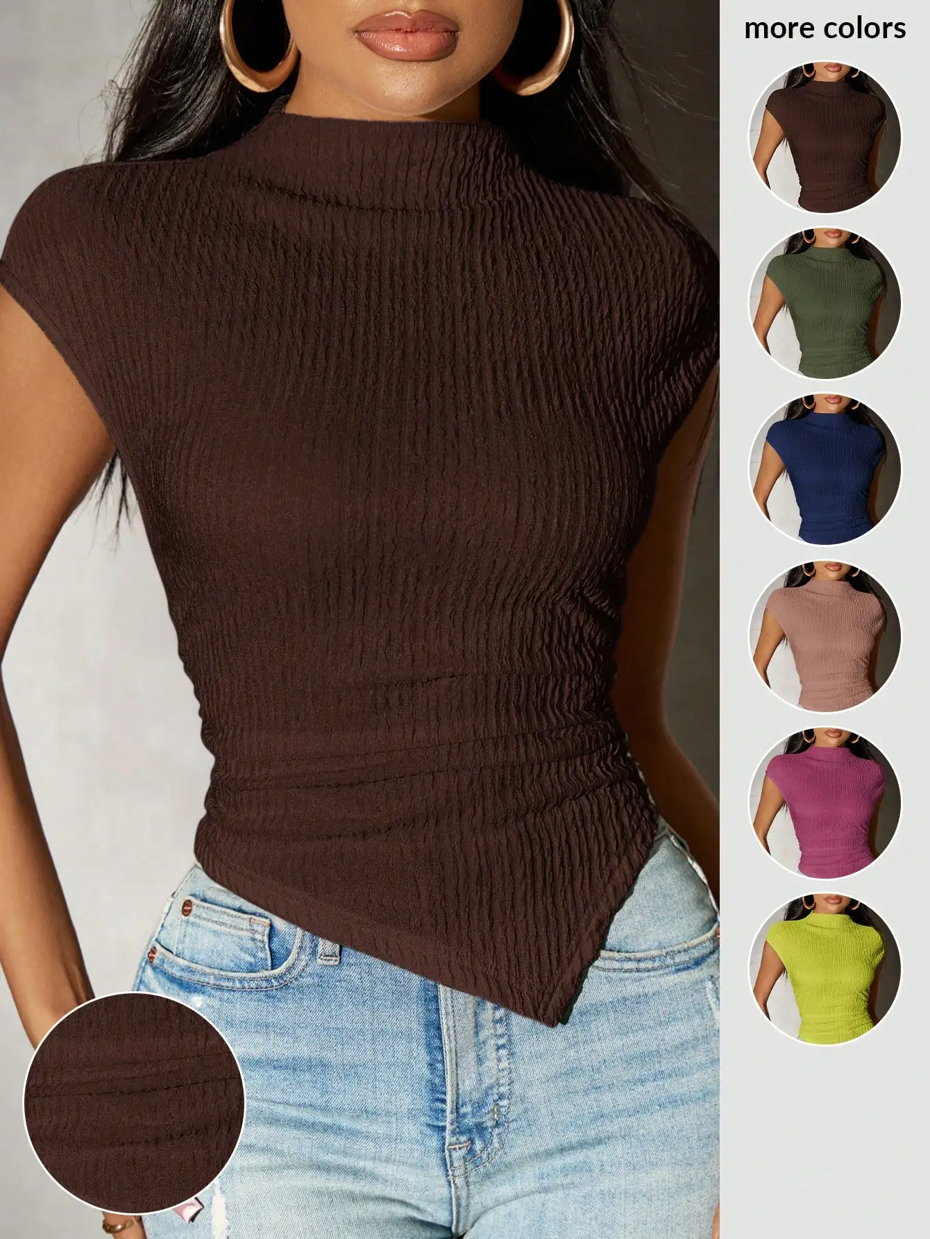 

Elegant Asymmetric Hem Short Sleeve Knit Top for Women, Solid Color Summer T-Shirt