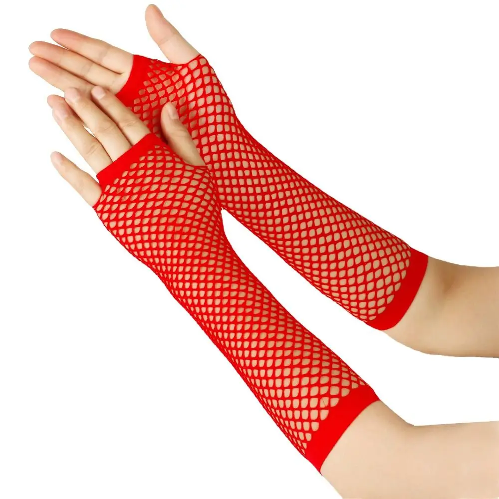 Sexy Stretch Women's Fishnet Gloves Punk Style Half Finger Girl's Long Gloves Leg Arm Cuff Black Arm Warmer Gloves Cosplay Use