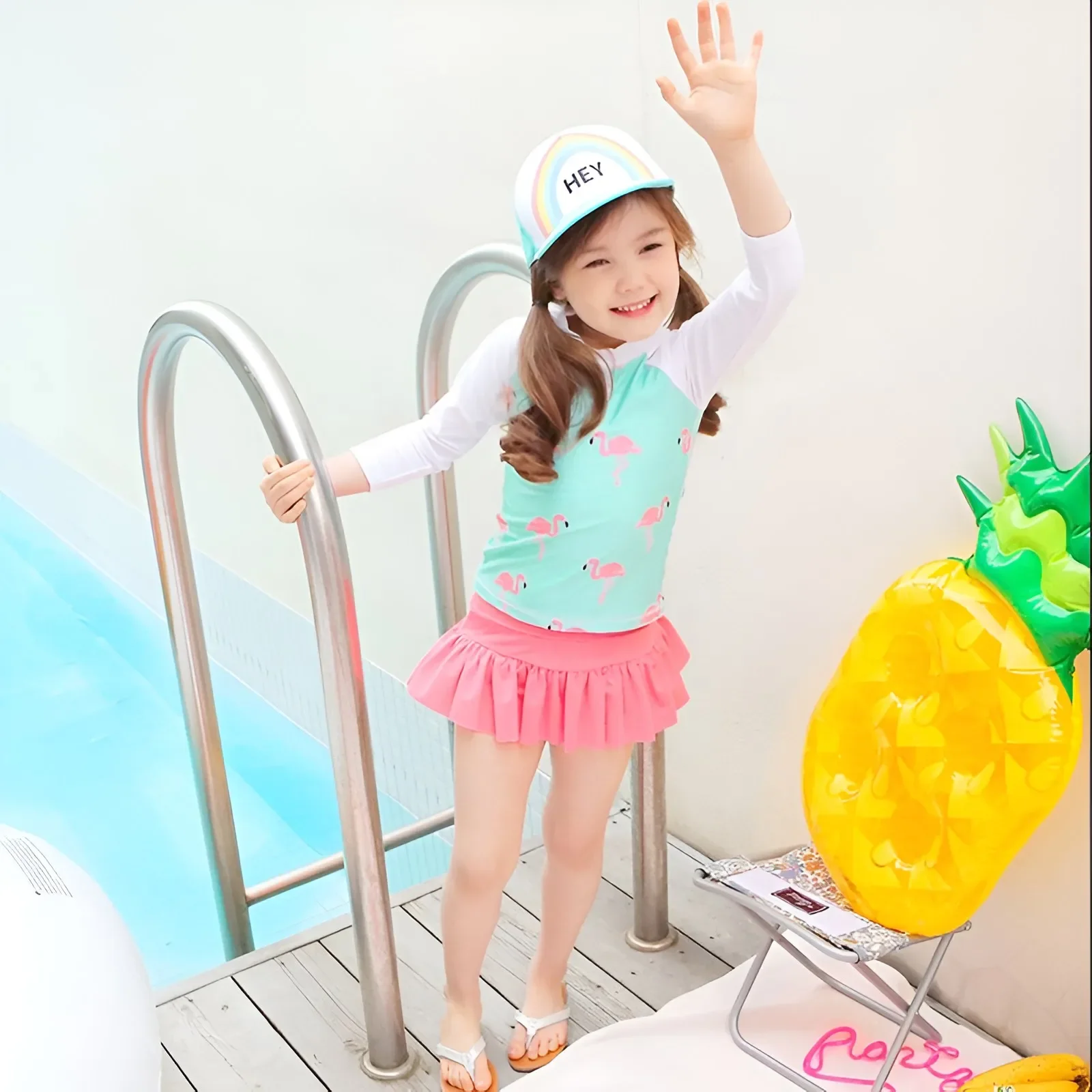 Toddler Girl Bathing Suit Children Swimsuit Girls 2-Piece Dress Cute Fashion Sun Proof Long Sleeve Swimsuit Baby Girl Swimwear