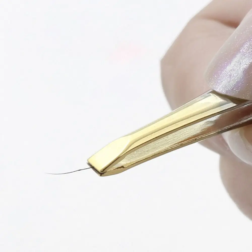 Stainless Steel Eyebrow Trimming Tweezers Flat Tip Slant Tip Eye Brow Clips Plucking Mesh Stripe Handle Face Hair Removal Tools