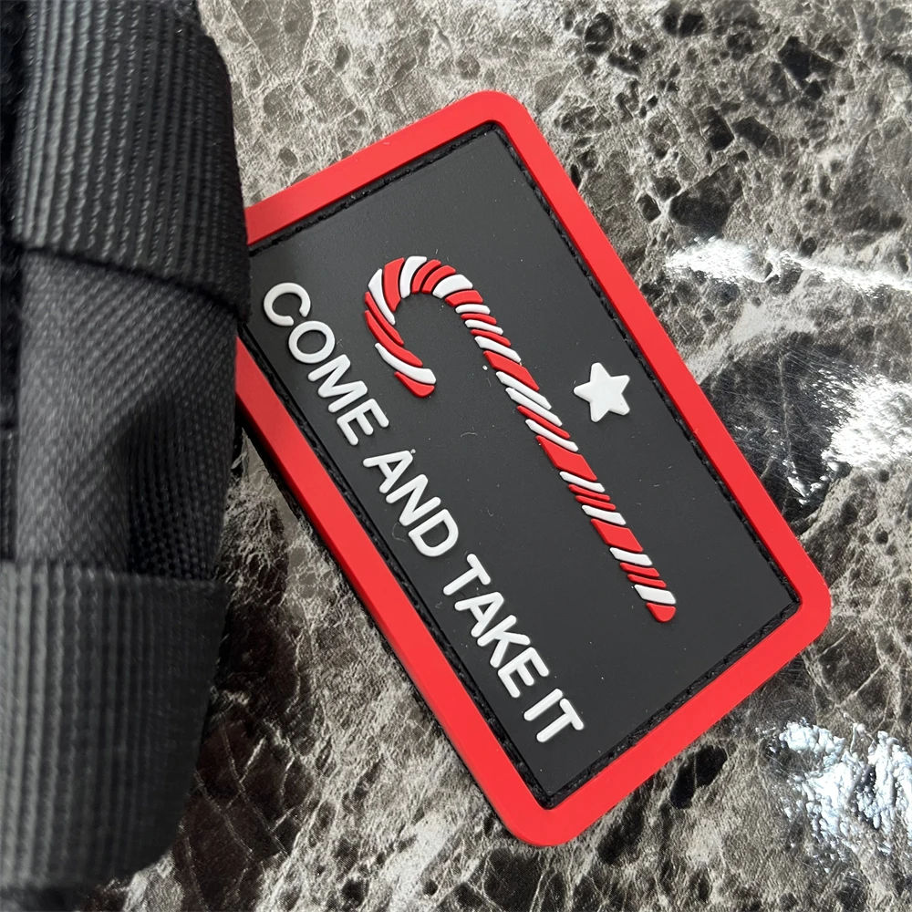 Come and Take It Candy Cane PVC Rubber Tactical Patches Christmas Morale Badge Backpack Hook and Loop Sticker