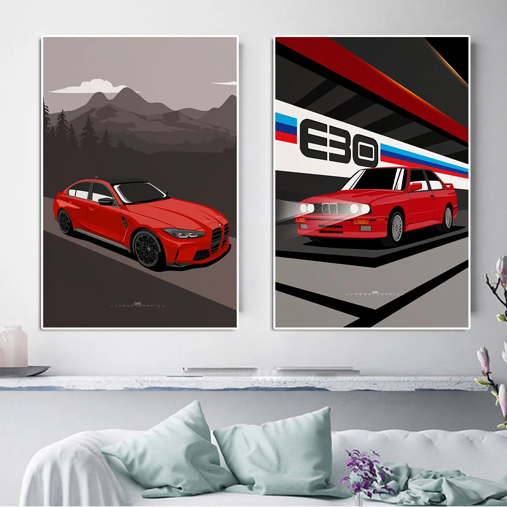 Poster and Print Luxury Sports Car Comic Retro Racing Canvas Painting Supercar Graffiti Wall Art Living Room Home Decor