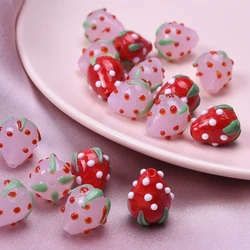 6Pcs/Lot Sweet Glass Strawberry Charms Mixed 3D Lampwork Fruit Loose Spacer Beads For DIY Mobile Phone Chain Ornament  Jewelry