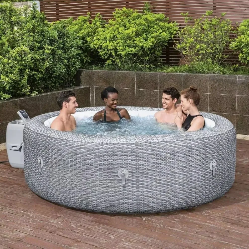 Sicily AirJet 7 Person Inflatable Hot Tub Round Portable Outdoor Spa with 180 Soothing AirJets and Insulated Cover, Gray