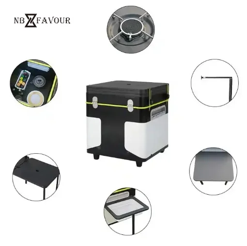 

A Portable Kitchen with Foldable Cooking and Storage Tables for Outdoor Camping and Picnics