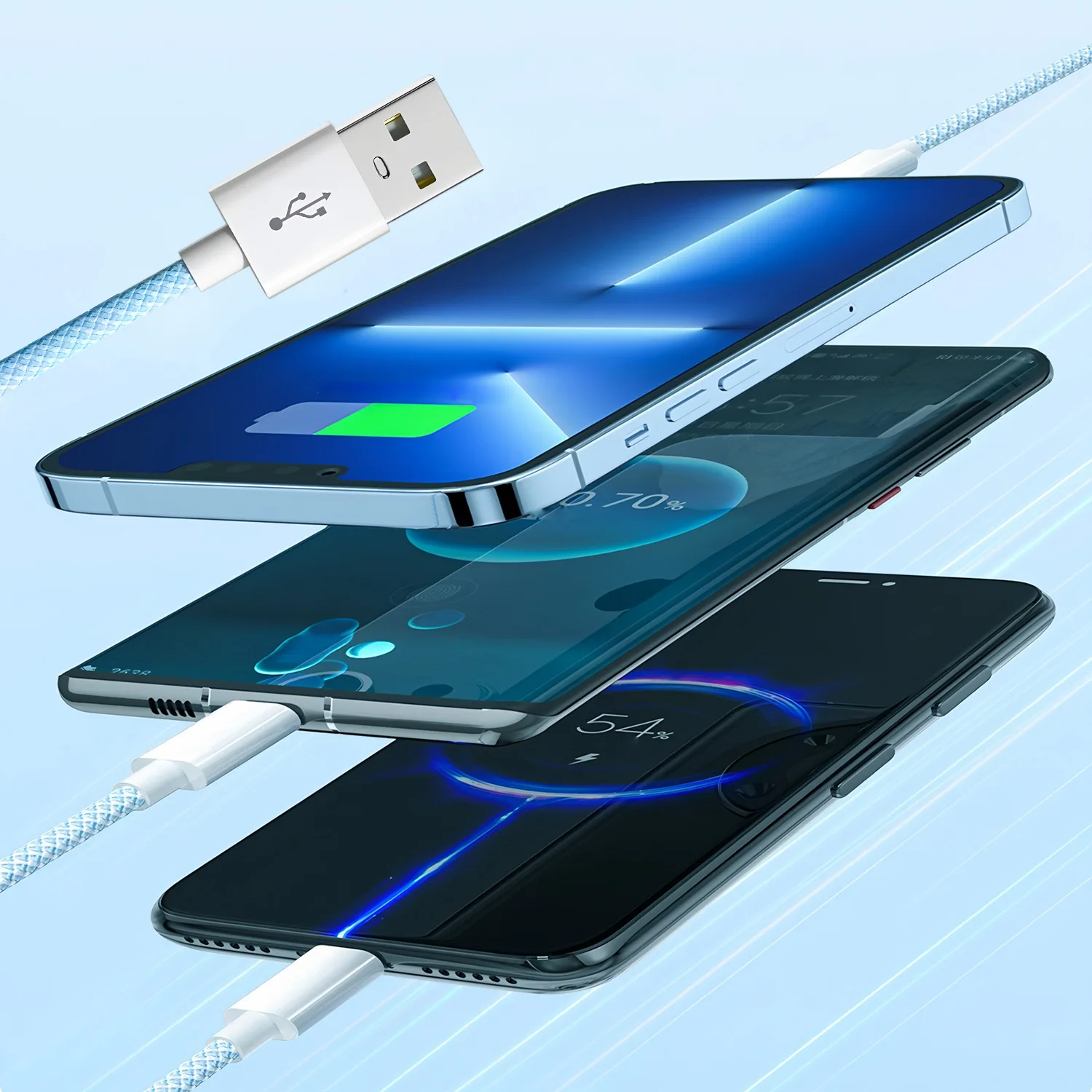 3 في 1 كابل USB نوع C وصلة كابل لسامسونج Xiaomi هواوي USB C كابل آيفون 16 15 14 13 برو شاحن الهاتف كابل بيانات USB