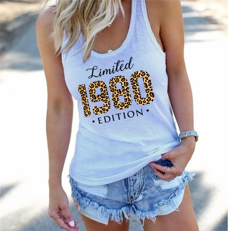 Women's Sleeveless T-Shirt Limited 1980 Edition Graphics Loose Tank Tops Basic Vintage Birthday Anniversary Racerback Suspenders