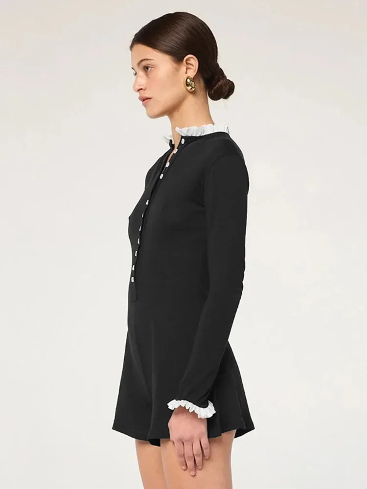 Autumn Long Sleeve Sexy Playsuit For Women Rompers Fashion Ruffle Collar Single-breasted Skinny Playsuits Female 2025