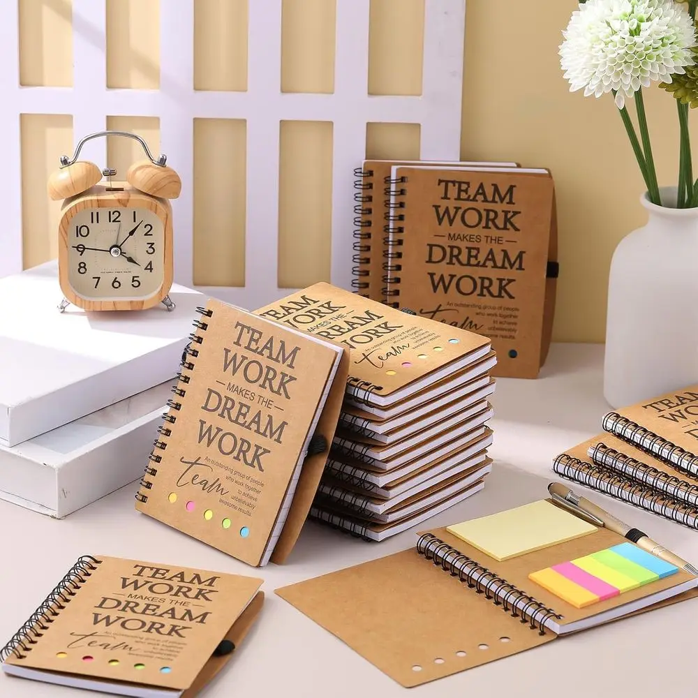 Bulk Bamboo Pen Set with Spiral Notebook and Sticky Notepad Tabs for Team and Nurse Appreciation