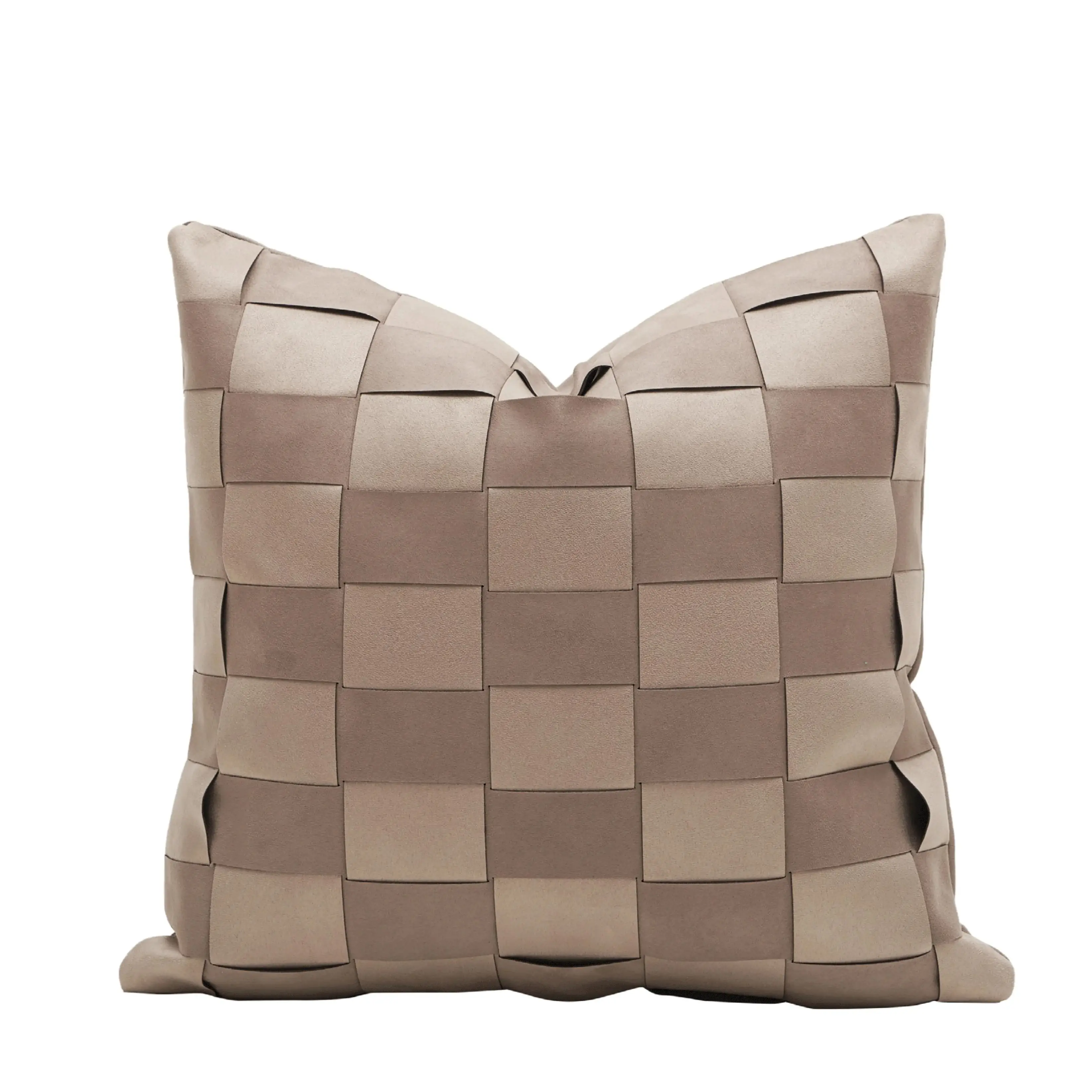 Luxury Suede Pillow Cover 18x18 Handmade Basketweave Brown Geometric Plaid Cushion Cover Soft Ins Modern Farmhouse Home Decor