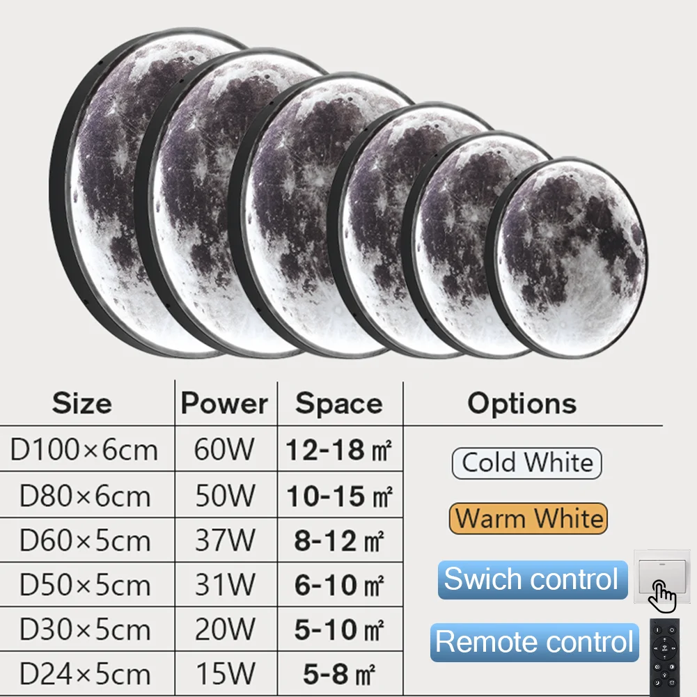 Manremote Modern yaratıcı tavan lambası LED duvar lamba ay 60cm uzaktan kumanda ile dim yatak odası başucu oturma işık dekor