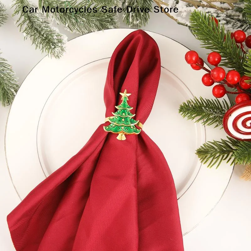 1Pcs Christmas Napkin Rings Xmas Tree Ornaments Home party Kitchen Dinner Table Decoration Towel Buckle New Year Party Supplies
