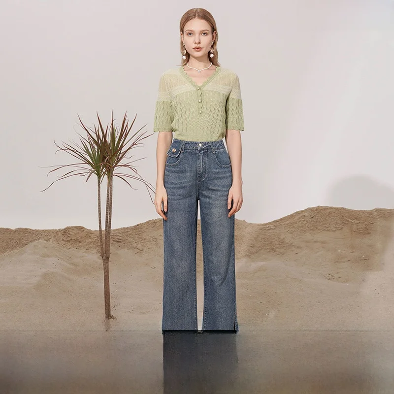 

Slim Fit V-Ne ort Sve Knitted Sweater Simple Design Brand New Autumn Women's Faionable Pullover Top Quali Material