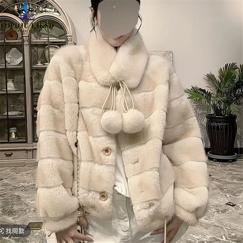 Women Faux Mink Fur CoatSingle-Breasted Jacket Female Warm Spliced Outwear Fashion Winter Overcoat