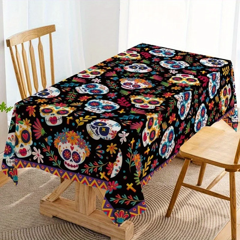 One Dia de los Muertos sugar skull tablecloth - Mexican Halloween party theme kitchen and dining room decorationzyc