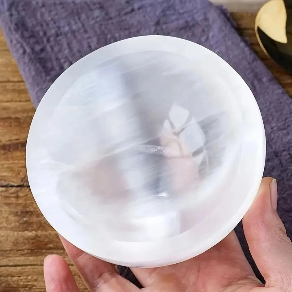 Selenite Crystal Bowl for Energy Healing, Reiki Craft, Spiritual Home Decor, Natural Stone Quartz Mineral, Luck &