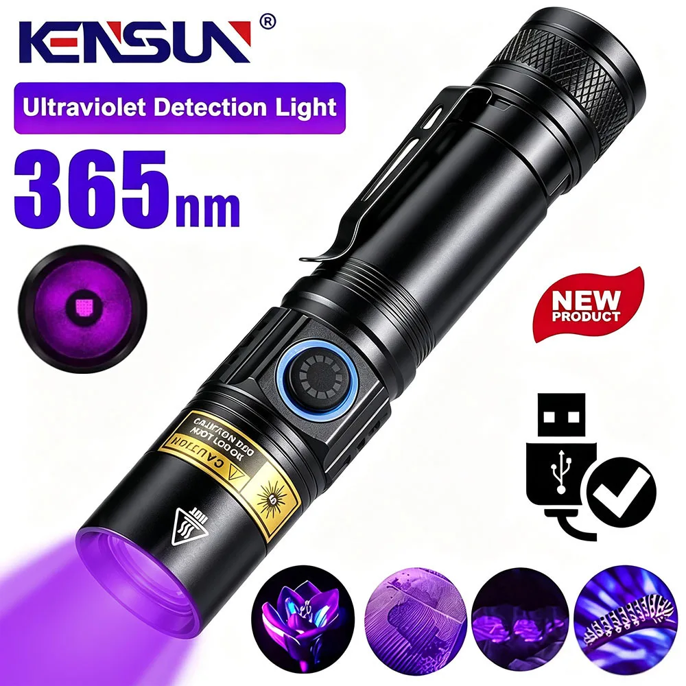 365/395nm UV Flashlight Zoom 5W Type C USB Rechargeable Black Light for Resin Curing, Scorpion with BatteryPet Urine Detection,