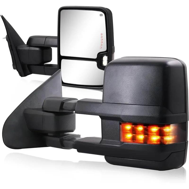 Electric Tow Mirror For 2014-2018 Chevy Silverado C Sierra Extendable Rearview Mirror Convex Heated Power Arrow LED Light