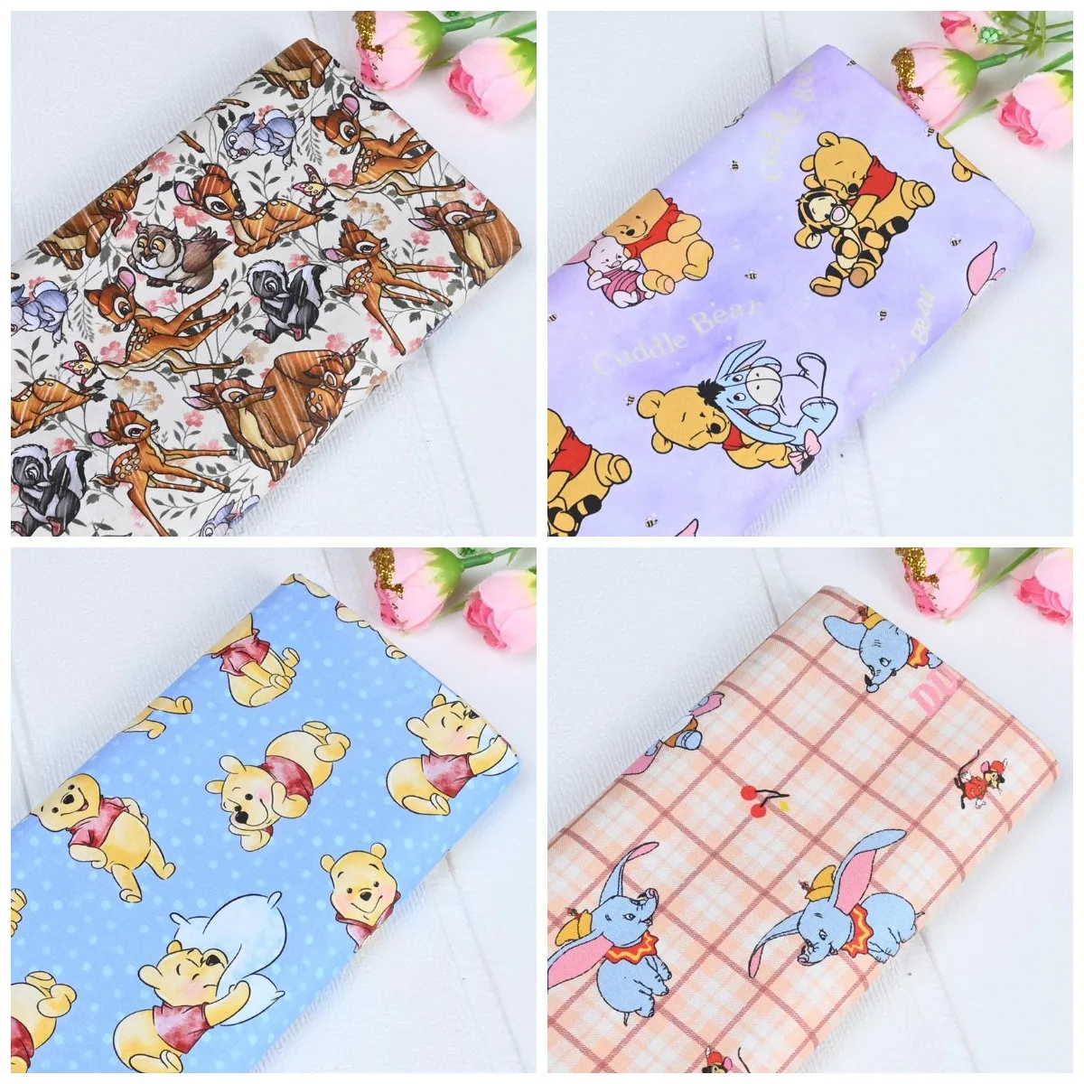 Width 1.1 Meter Cotton Disney Winnie The Pooh,Dumbo,Bambi Fabric Sew Kids Clothes Blanket Patchwork Fabrics Quilting Material