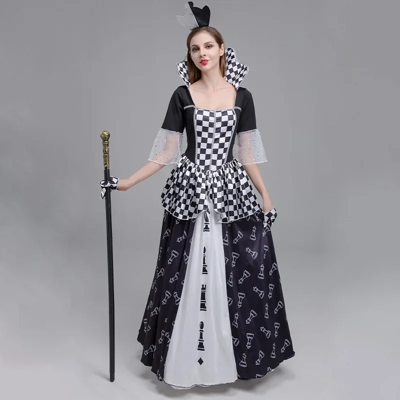 Chess Queen Costume for Women Halloween Party Fancy Dress Chess Piece Print
