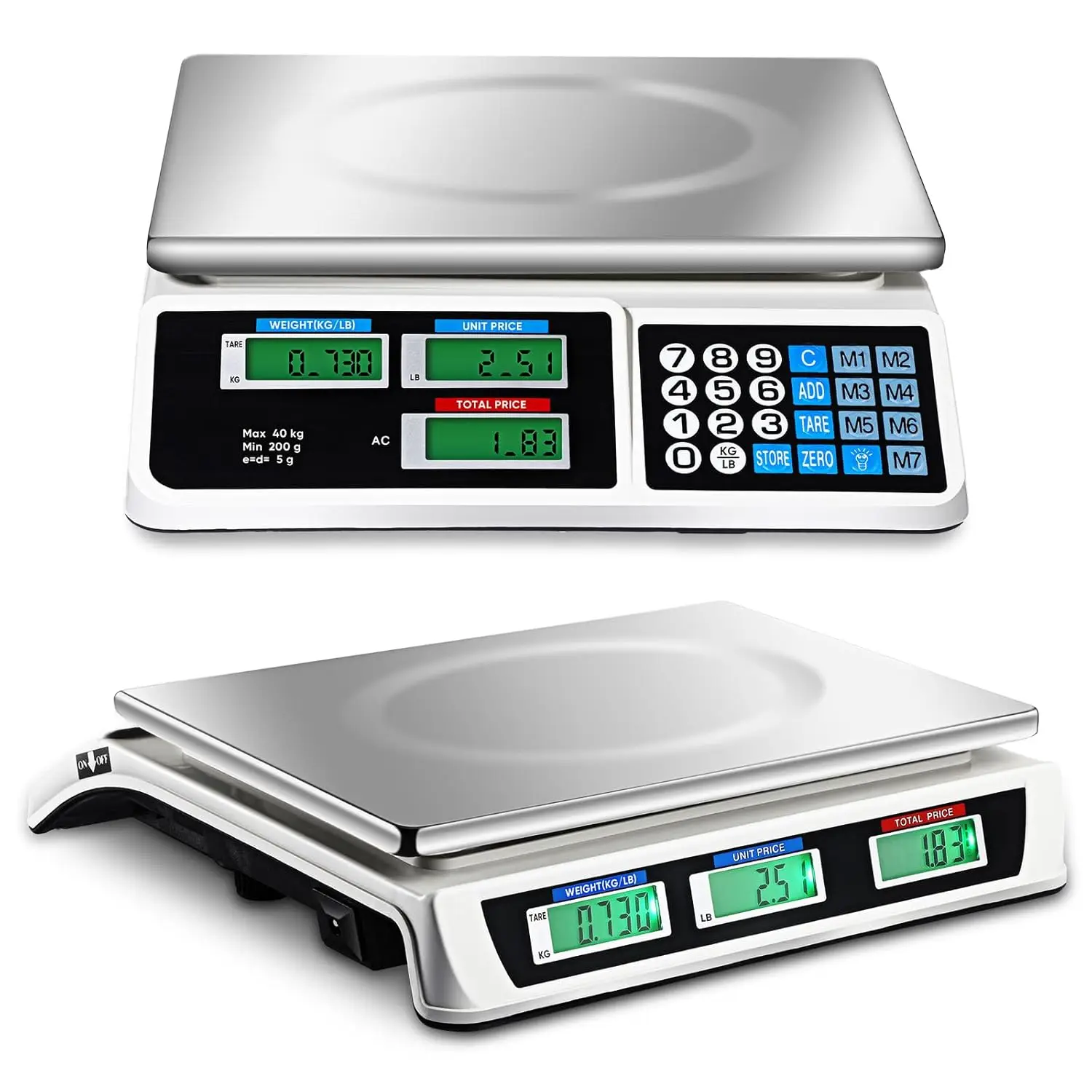 

Commercial Food Scale Digital Weight Scale with LCD Display for Kitchen Farmers Market Deli Shop Retail (88lb/40kg)