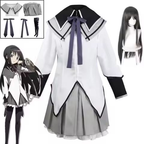 Ainime Akemi Homura Cosplay Puella Magi Madoka Magica Cosplay Bow Wig Halloween Party Uniform Combat Dress Jk Dress