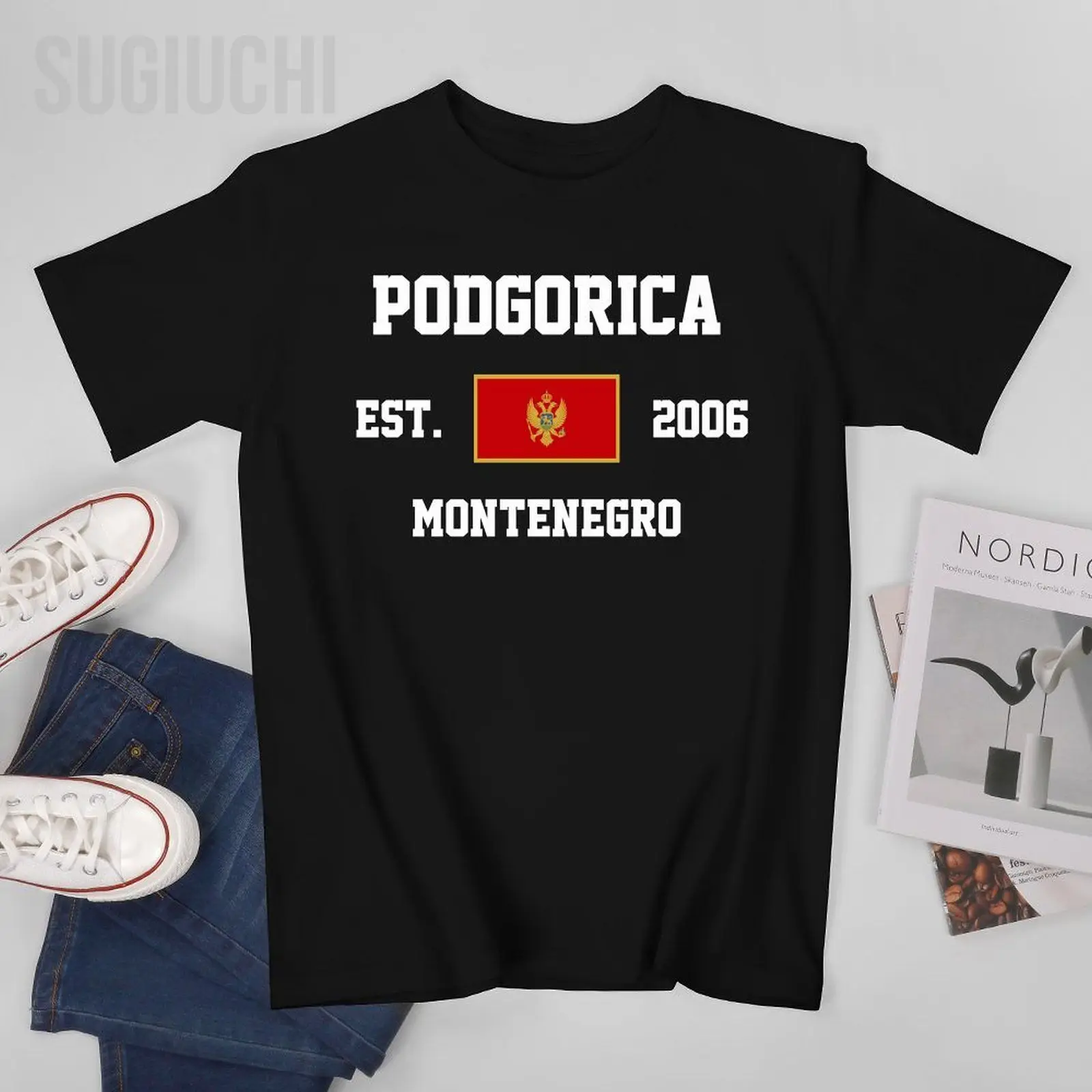 Patriotic Flag Montenegro EST.2006 Podgorica Men Tshirt Tees T-Shirt O-neck T Shirts Women Boys Clothing 100% Cotton