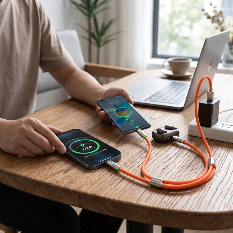 3-in-1 Multi Charging Cable 120W Super Fast Charge Liquid Silicone Cable LED Indicator USB Charger Wire for All Mobile Phones