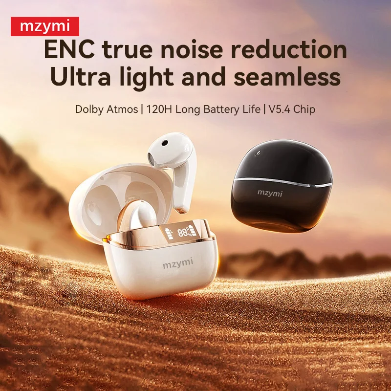 

mzymi Q13 Bluetooth5.4 Headset True Wireless Earphone ENC Noise Cancelling Sport Gaming Headphone LED Digital Display Earbuds