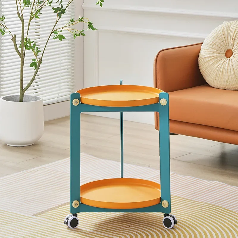 

Living Room Mobile Round Coffee Table Nordic Creative Home Cart Movable Storage Rack Storage Bedroom Bedside Trolley