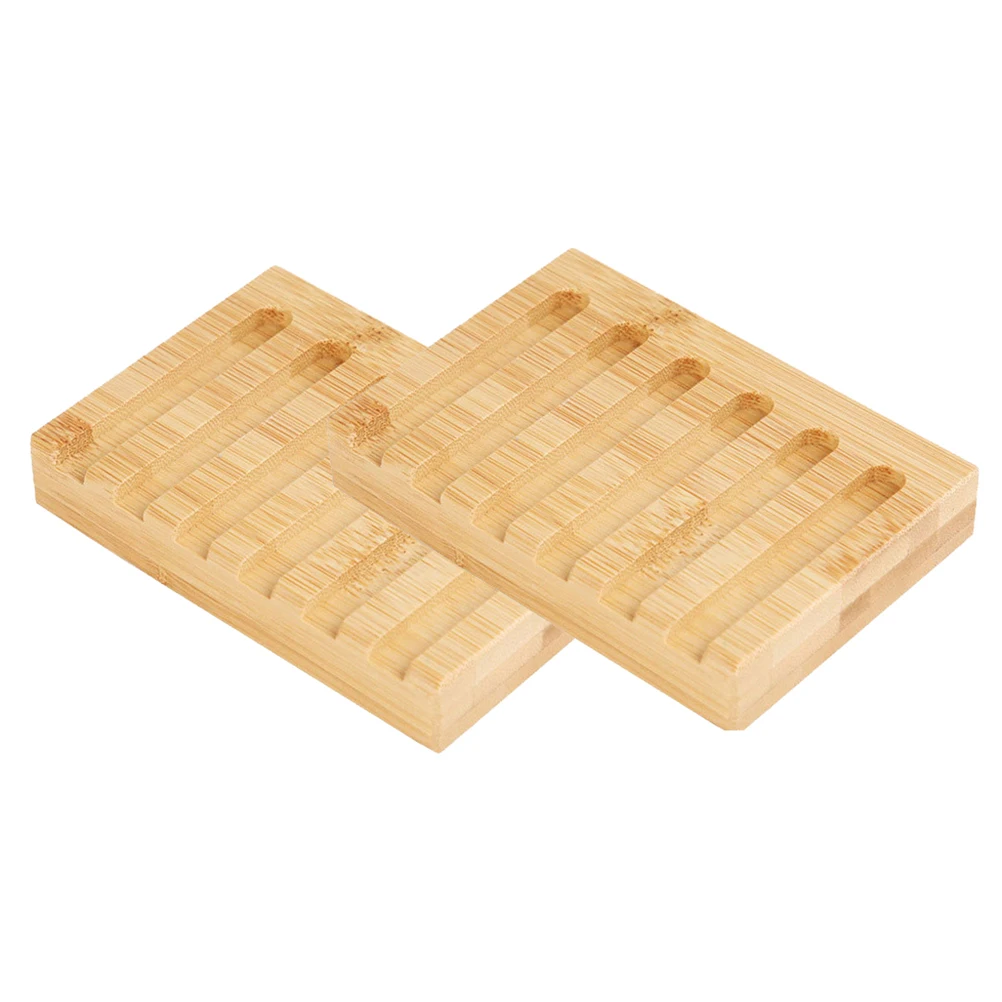 

2Pcs Bamboo Dish Drainage Tray Soap Dish Holder for Bathroom Kitchen Bar Smooth Edges No Burr Water Flow Slopes