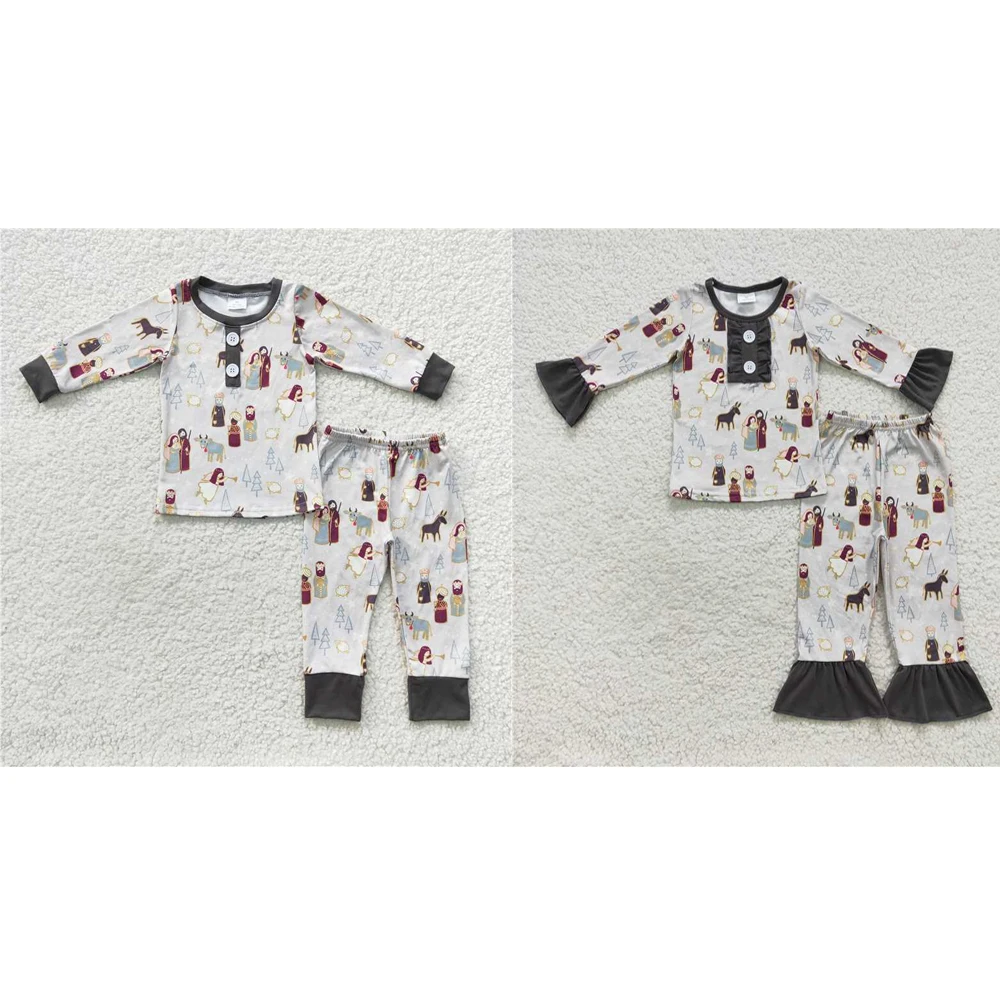 

Wholesale Children's Clothing Star Ox Sheep Tree grey long sleeve pajama set for baby boys and girls matching boutique pajamas