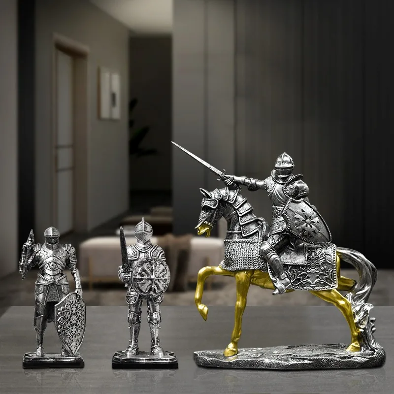 

Victory Knight Ornament Medieval European Resin Decoration Office Living Room Vintage Crafts Desktop Decor Gift Home Furnishings