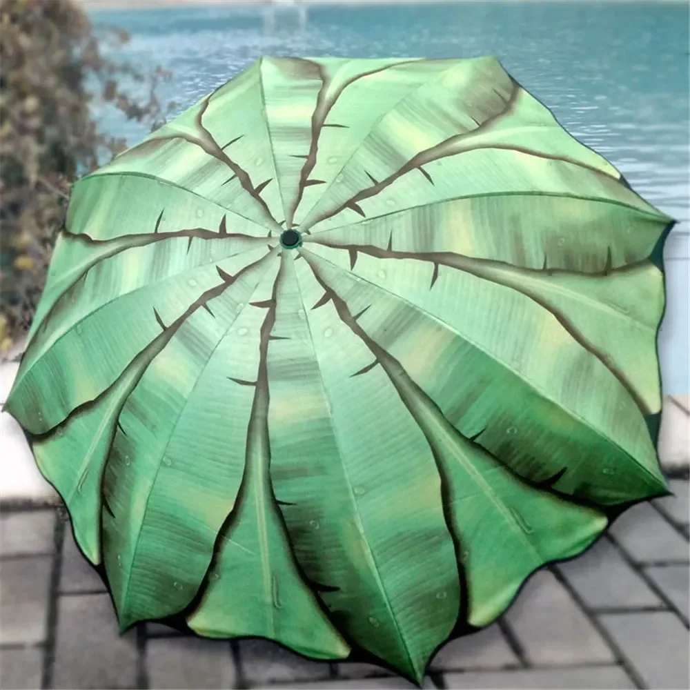 

Creative Banana Leaf Sun Umbrella Female Small Fresh Three Fold Woman Umbrella UV Sunshade Sunscreen Black Plastic Umbrellas