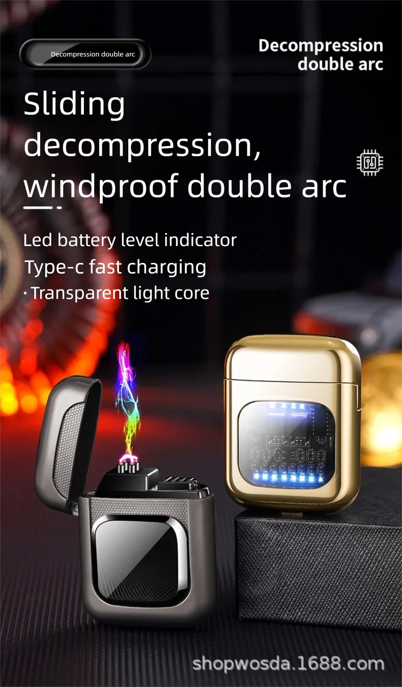 Cross-border USD charging lighter, metal windproof double arc lighter, Pao Pai coin decompression artifact, single electric fox