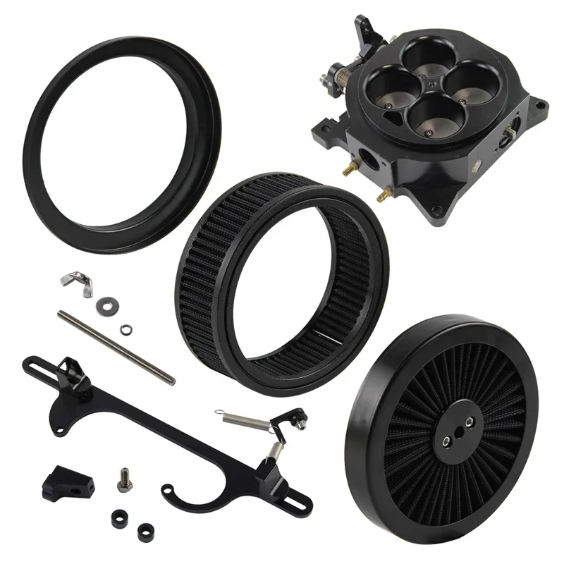 1.75'' Core Barrel 1000Cfm 4 Barrels 4150 Flange Carburetor Throttle Body+ 6''X2'' Air Filter+Spring Bracket Fits Chevy GM Black