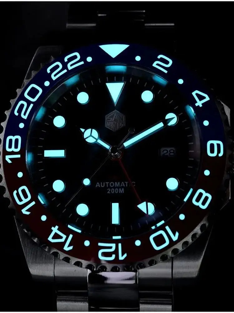 San Martin 40.5mm GMT Automatic Watch Mens Wristwatch Waterproof Diver Luxury Sapphire Luminous Date Relojes Para Hombre SN0016