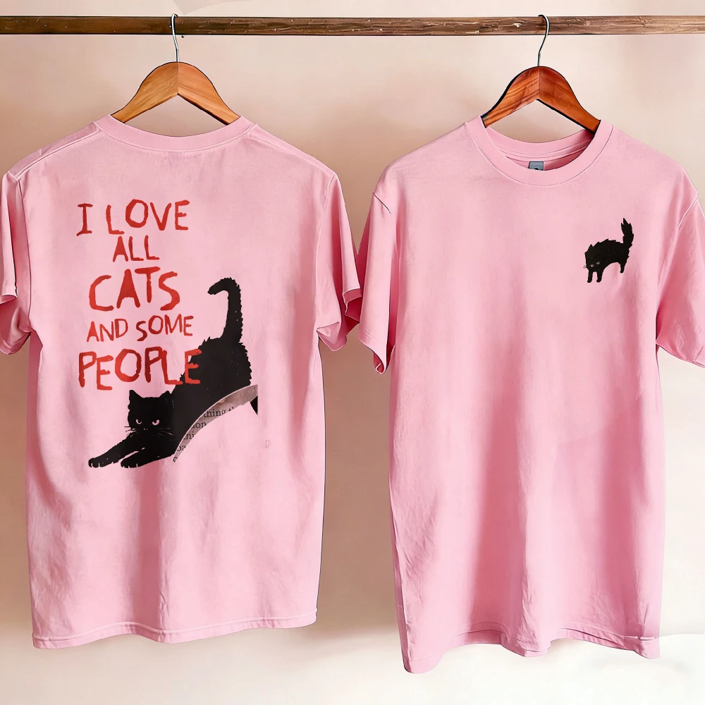Women I Love All Cats and Some People Letter Black Cat Graphic T Shirt Funny Sarcastic Cat Mom Text Cotton Cat Lover Casual Tops