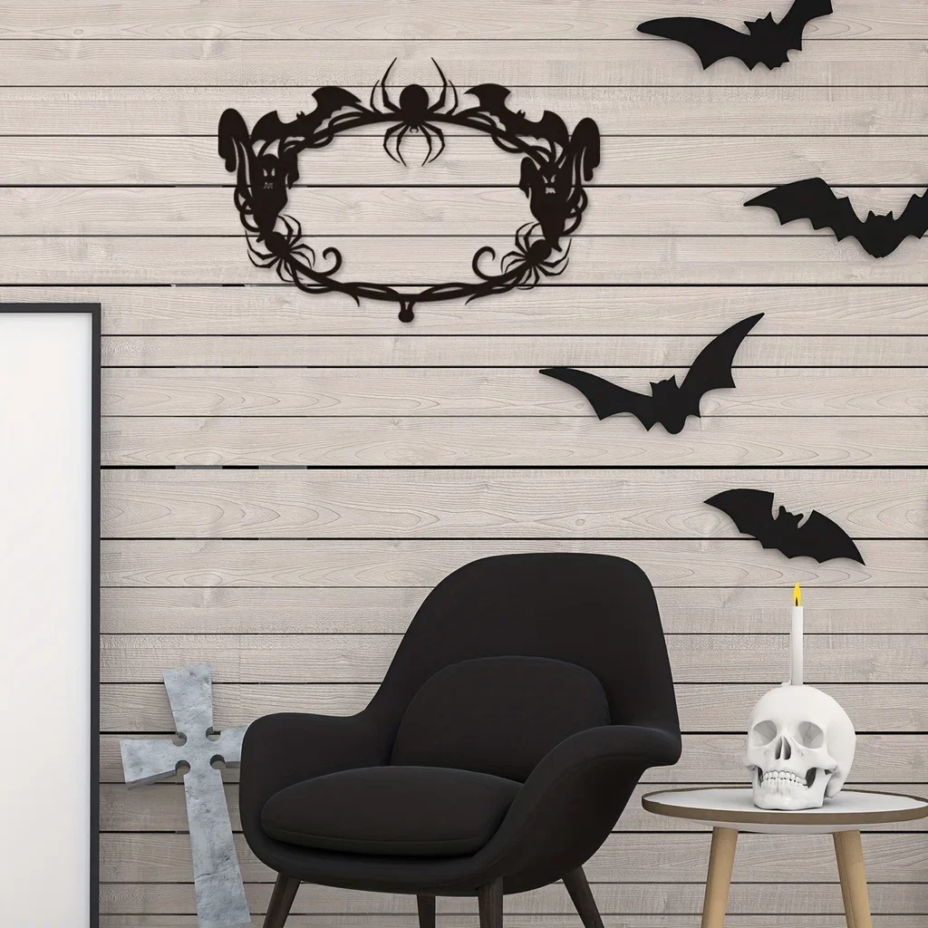 1pc, Halloween Metal Wreath Home Decoration Halloween Door Decoration Spider Bat Ghost Decoration Frame Day of The Dead Gifts