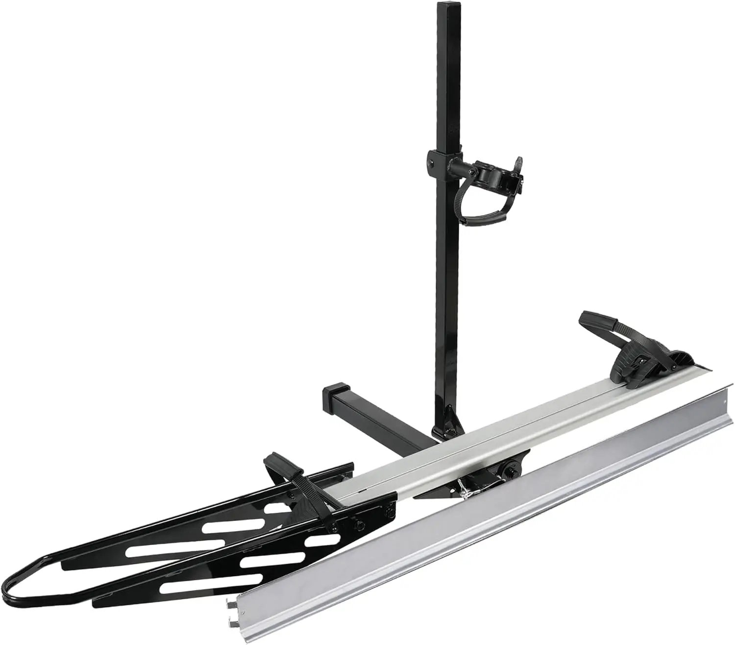 

Single Hitch Mount Electric Bike Rack with Ramp, 100 lbs Capacity, Fits Fat Tires up to 5" and 50" Wheelbase for Cars SUVs Vans