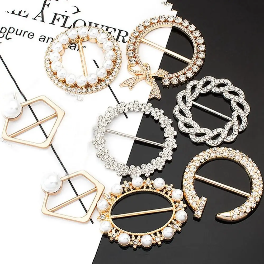 

Fashion Metal Knotted Buckle Ring T-shirt Clothing Accessories Scarf Buckle Pearl Removable Clothes Tighten Women