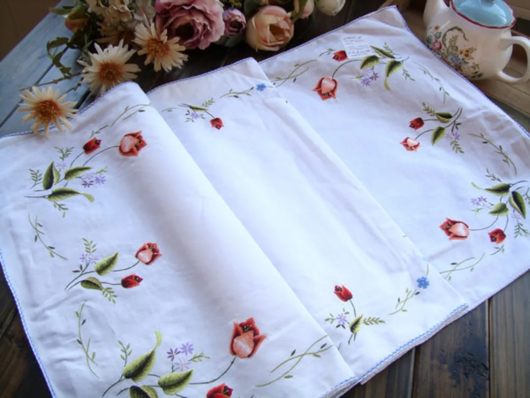 2PCS 30X45CM Pure Cotton Hand Embroidered Fabric Placemat Table Flag Napkin American Retro Pastoral Cotton Handkerchief