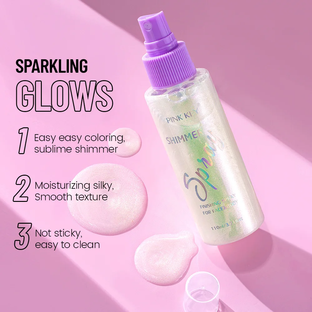110ml Shimmer Highlighter Spray Hydrating Makeup Mist Fine Glitter Brightening Cosmetic Spray For Face And Body Glowing Make‑up