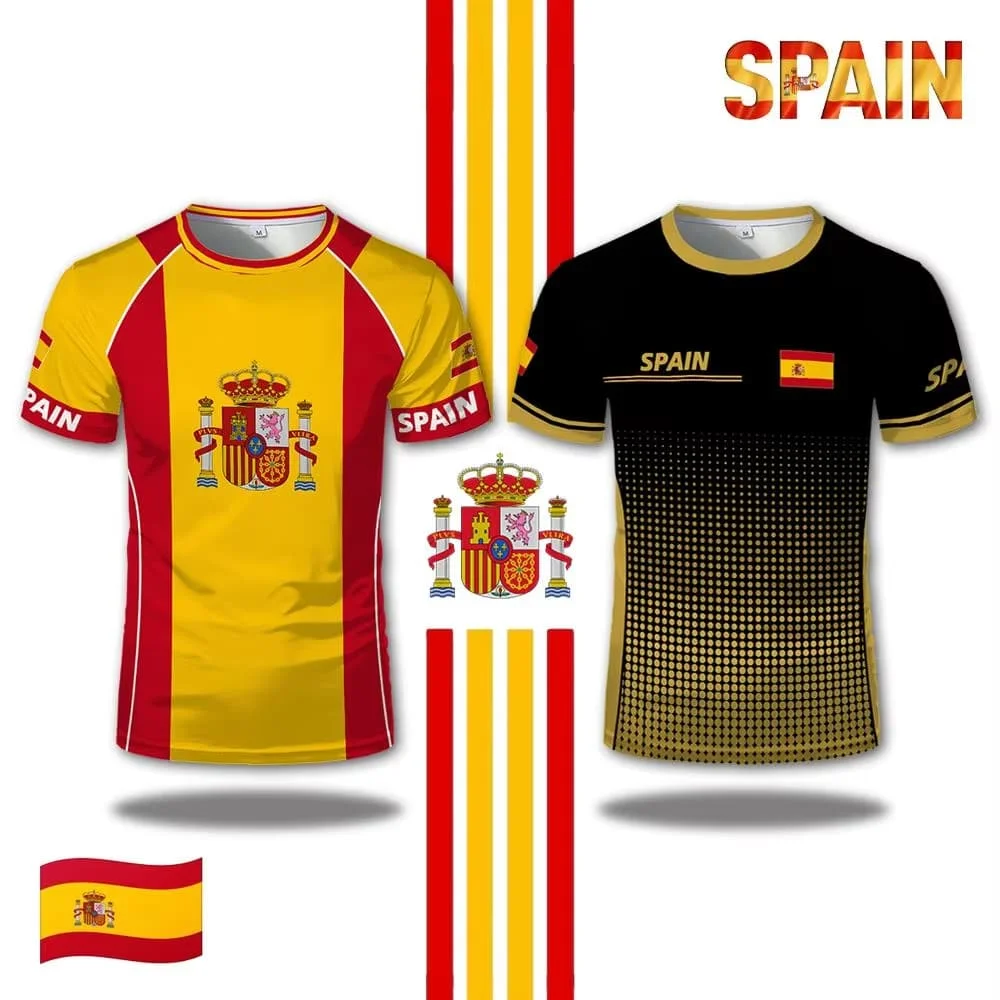 Camiseta de Fútbol con Gráfico de la Bandera de España 2026, Estampado Geométrico, Jersey de Secado Rápido, para Hombre y Mujer, Deportiva, Informal, Transpirable